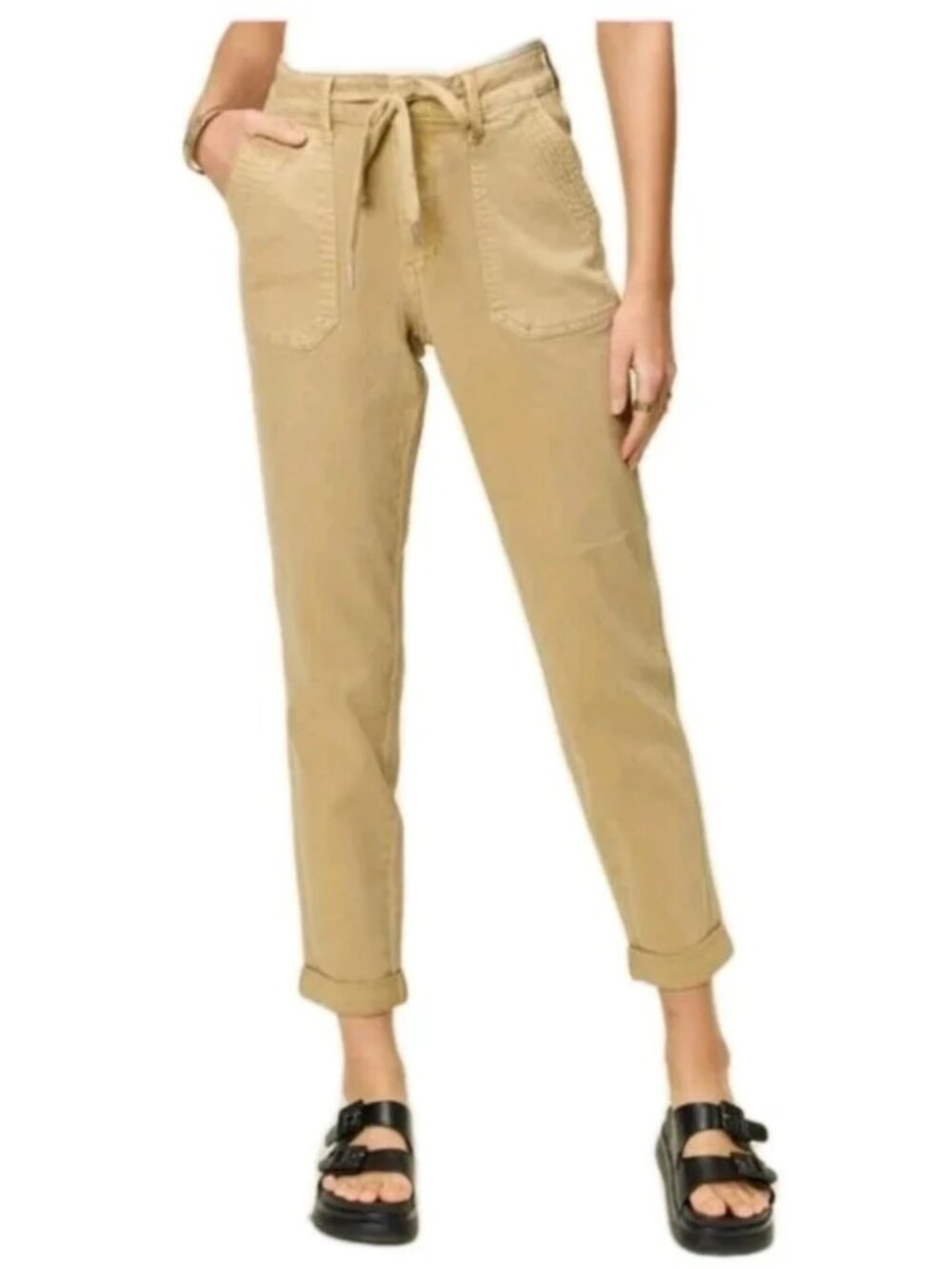 Judy Blue High Waist Garment Dyed Khaki Cuffed Joggers Size 3/26 Casual